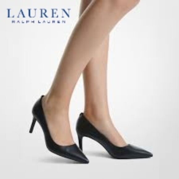 Lauren Ralph Lauren Sarina Women's Black Leather Heel Pointed Toe Pump Shoes - Picture 1 of 13